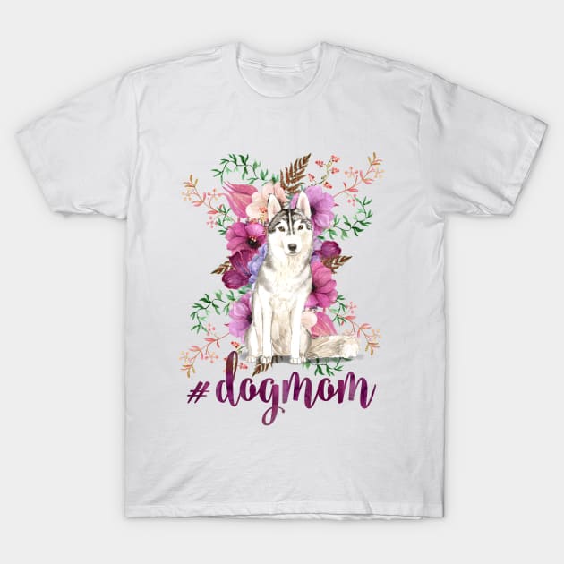 Dog Mom Watercolor Siberian Husky Painting T-Shirt by fineartgallery